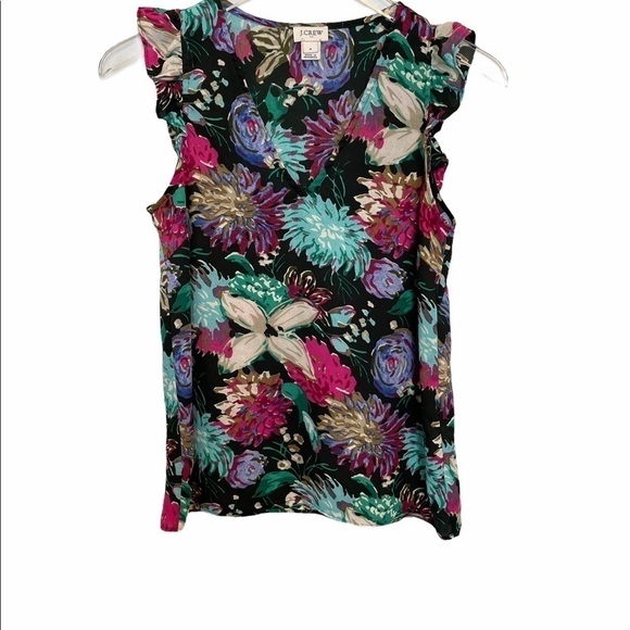 J. Crew Black Floral V Neck Top Flutter Sleeve Sz0 - Picture 3 of 16
